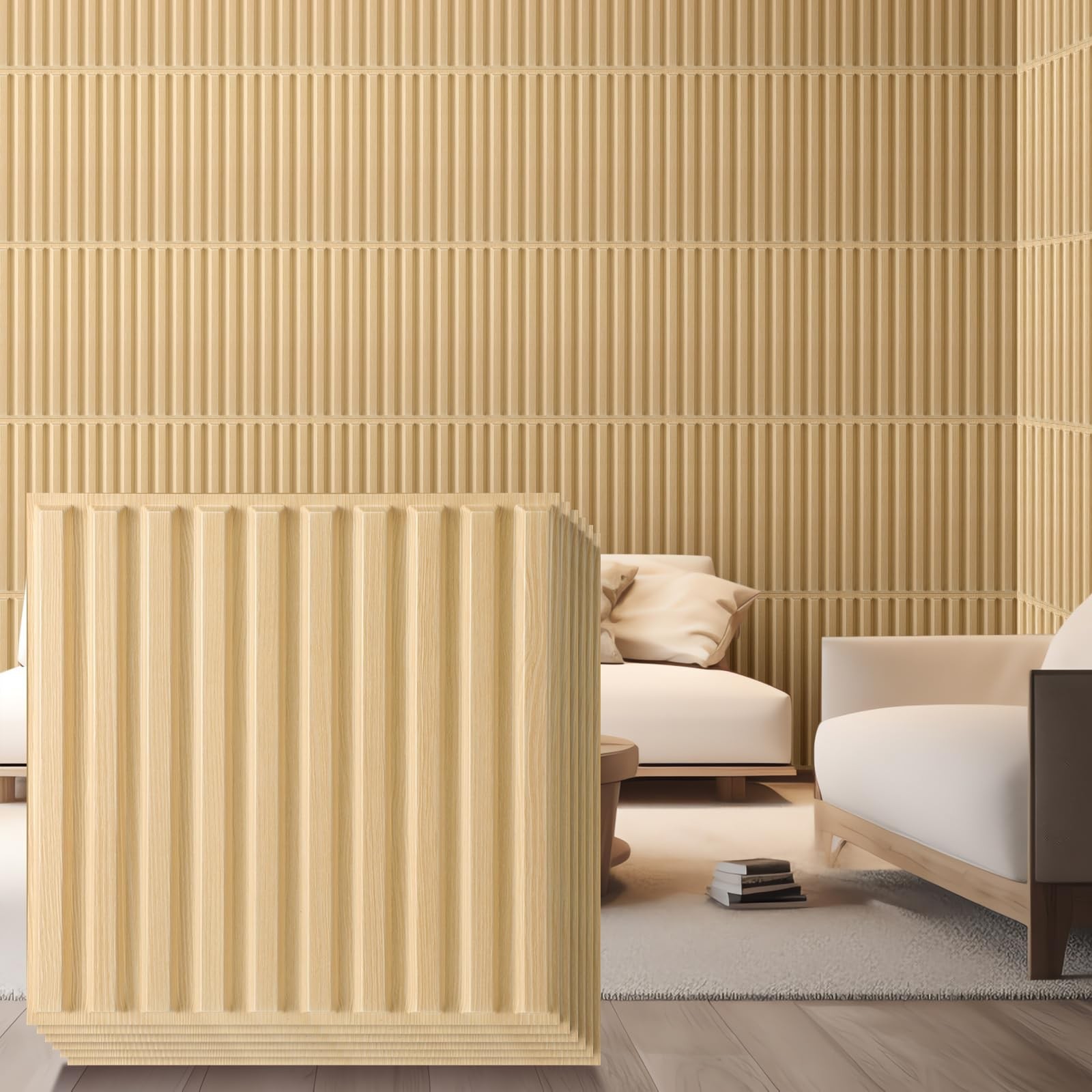 Nuanchu 32 Pcs 3D Slat Wall Panels, 12″x12″ PVC Fluted Wall Paneling for Interio