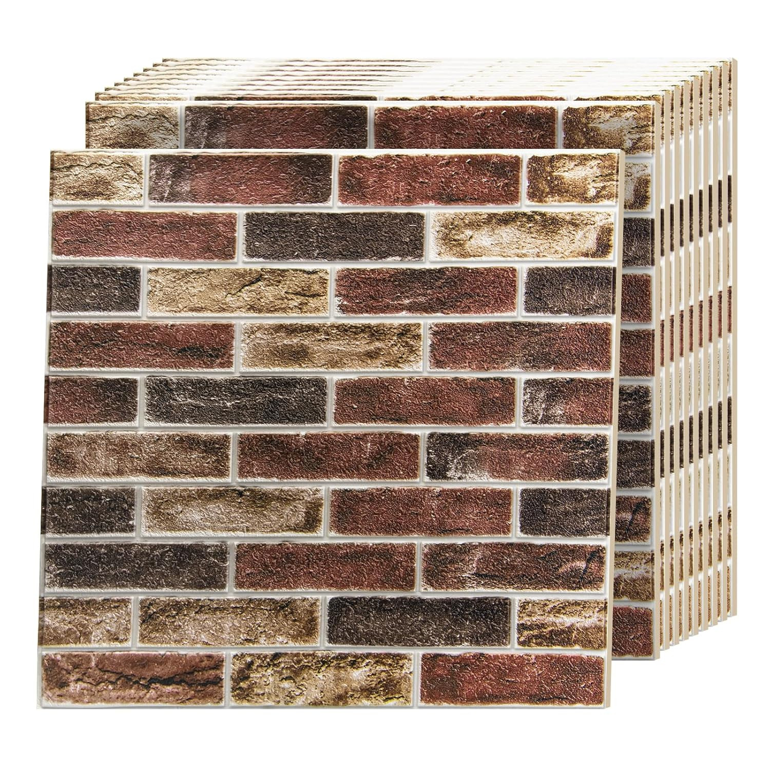 10Pcs Large Size 52.5 Sq.Ft 3D Self-Adhesive Foam Brick Wall Panels, Red Brown(1