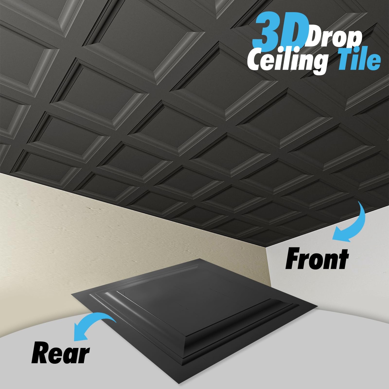 Art3D 12-Pack Square Black Drop Ceiling Tile 2Ft X 2Ft Pvc Ceiling Panel 24 X