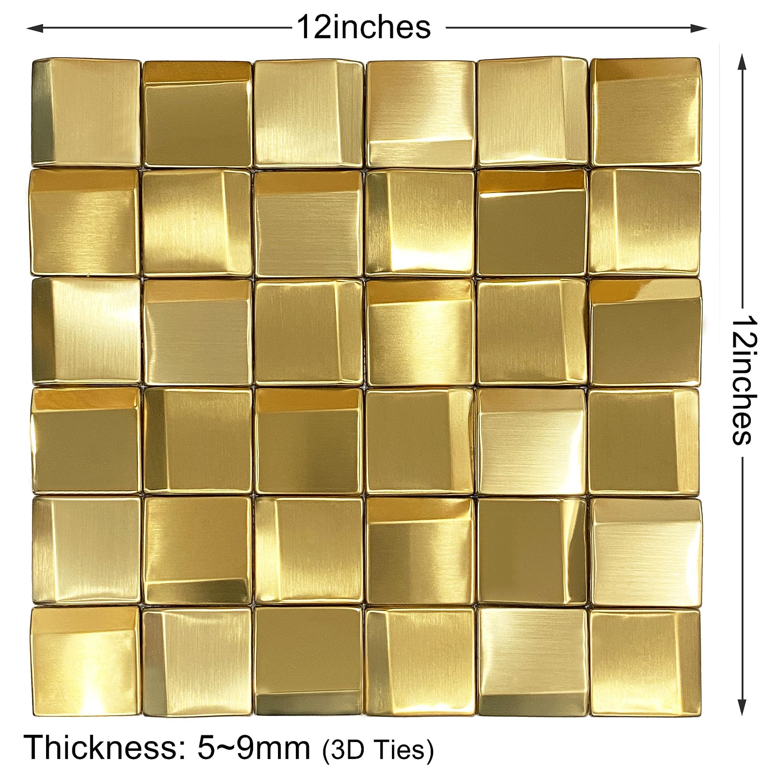 Parrotile 3D Wall Panels Golden 2X2 Metal Mosaic Tile Sheets Backsplash Accent