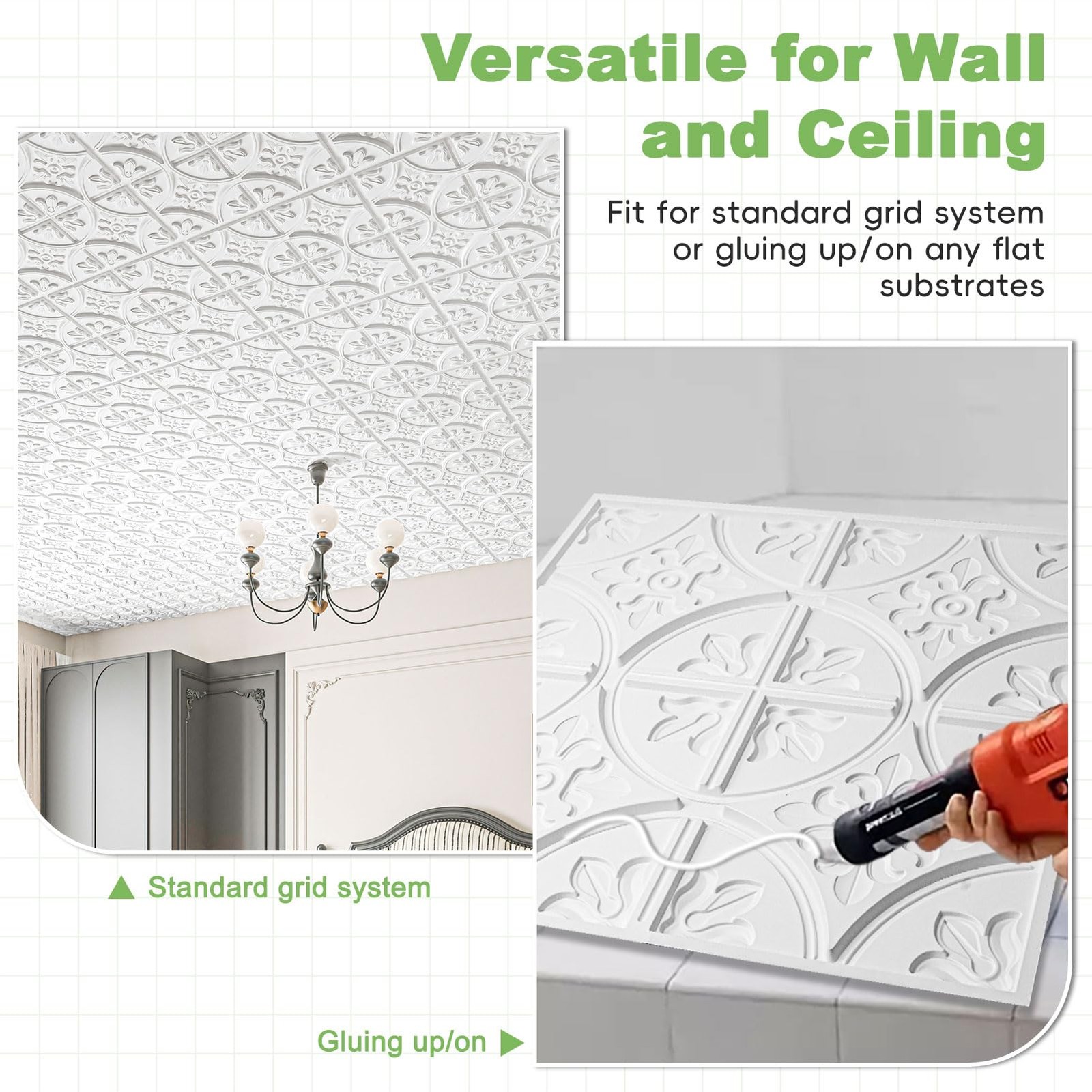 Art3D Drop Ceiling Tiles 2X2 12 Pack Glue-Up Pvc Ceiling Panel Traditional