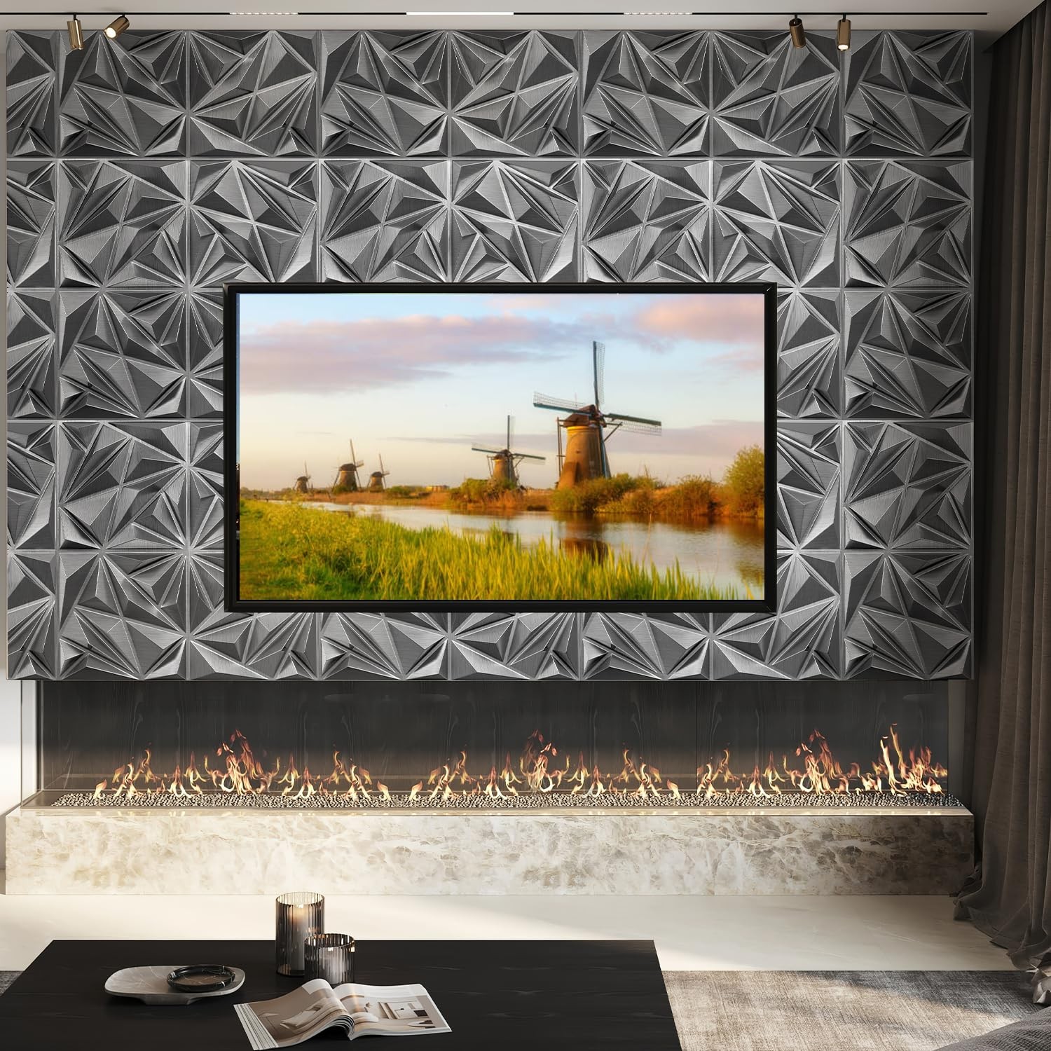 Stickgoo Brushed Silver 3D Wall Panels Interior Wall Decor 12X12 Diamond Accent