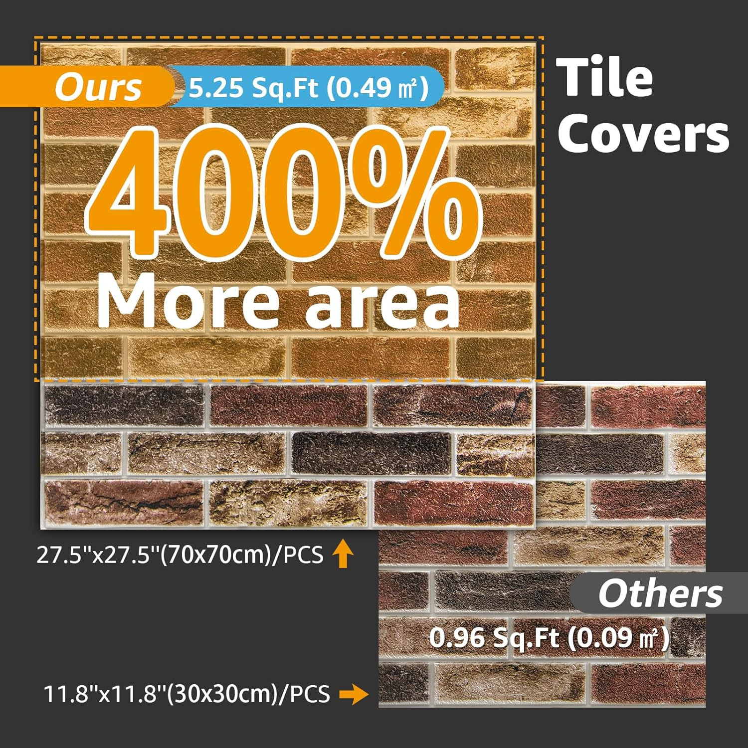 10Pcs Large Size 52.5 Sq.Ft 3D Self-Adhesive Foam Brick Wall Panels, Red Brown(1