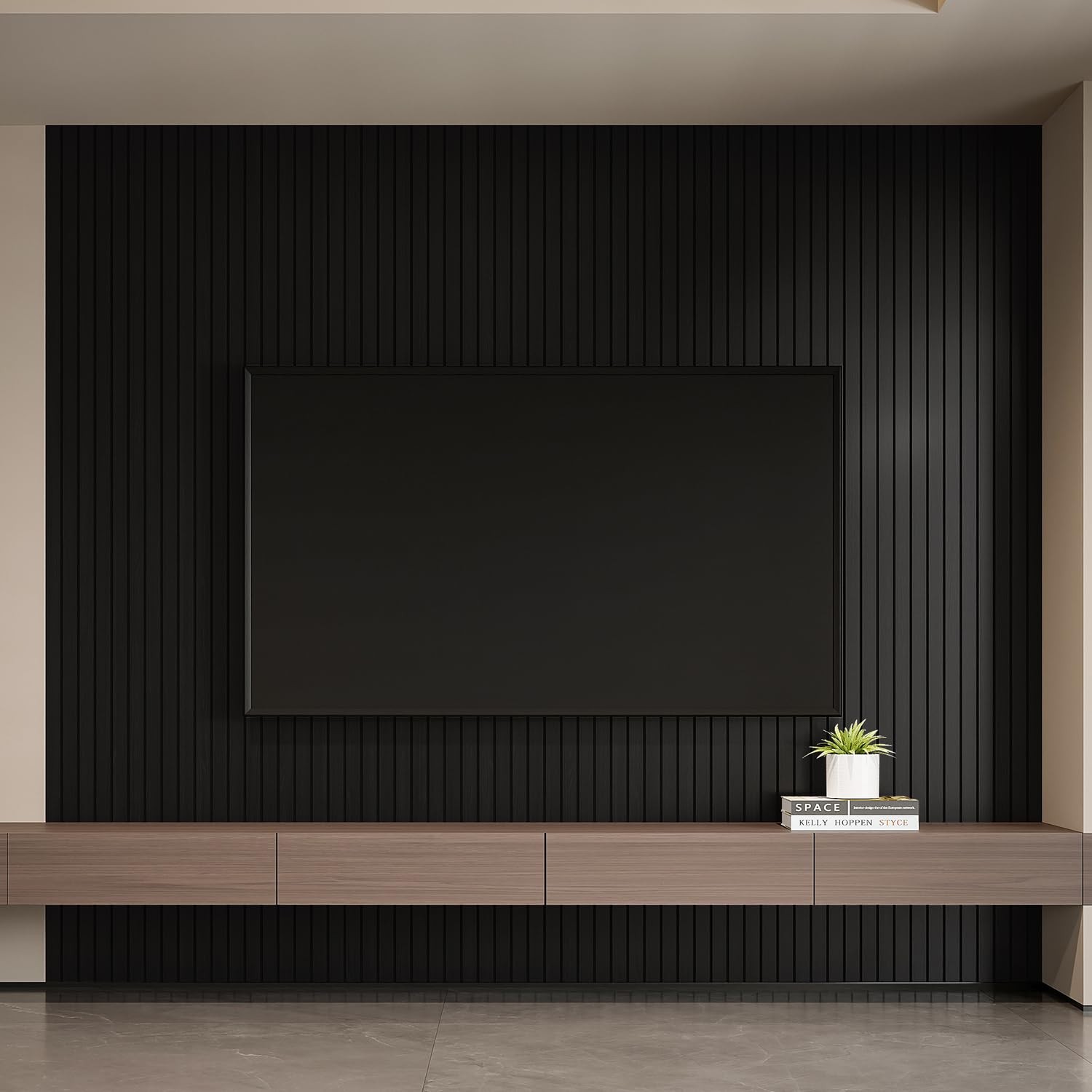 Yll Yll Pvc Slat Wall Panel Peel And Stick 236X 15.7 Faux Black Wood Grain Slat