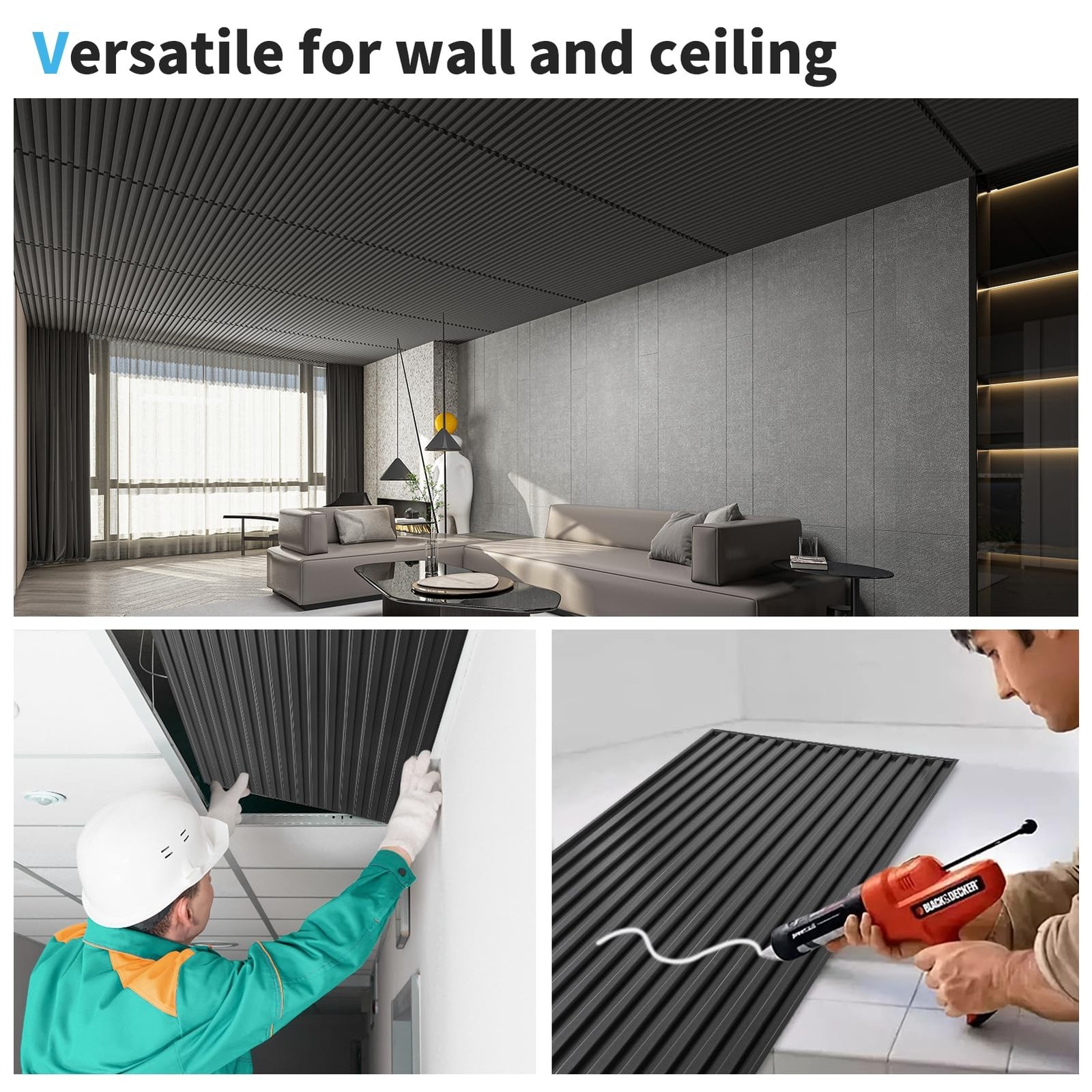 Art3d 6-Pack Slat Design 3D Wall Panels PVC 2×4 FT Black