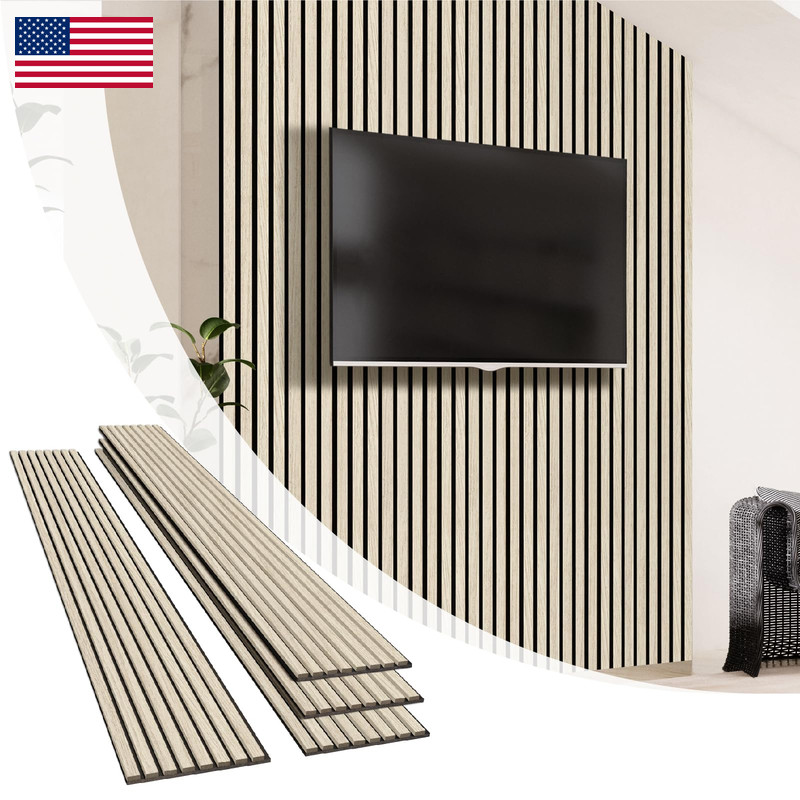 Olanglab Wood Wall Panels 4 Pack Wood Slat Acoustic Wall Panels 94.5X12.6 Each
