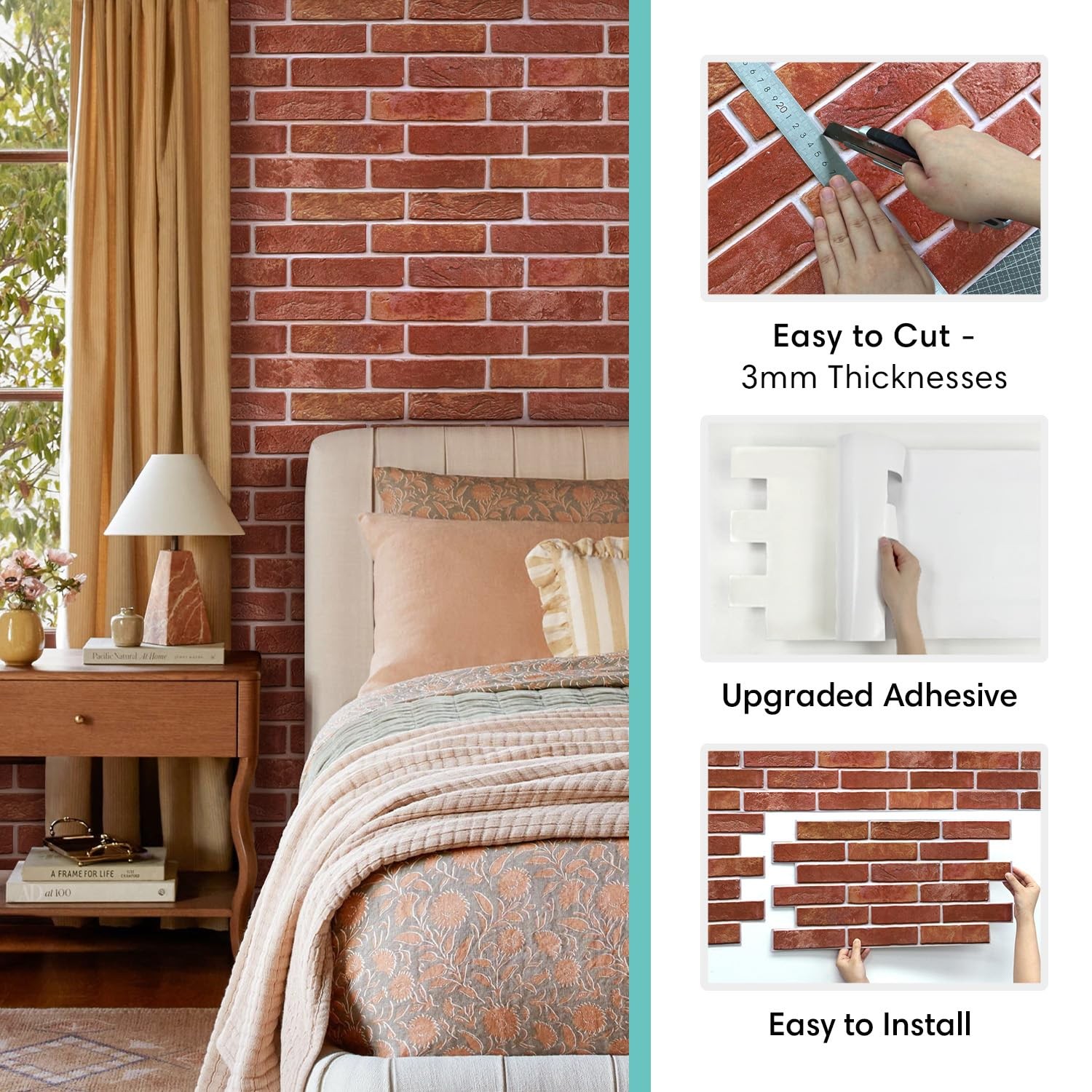 Commomy 3D Brick Wall Panels Peel And – Not Real Brick 12 Pcs Of 22.8 X 11.8