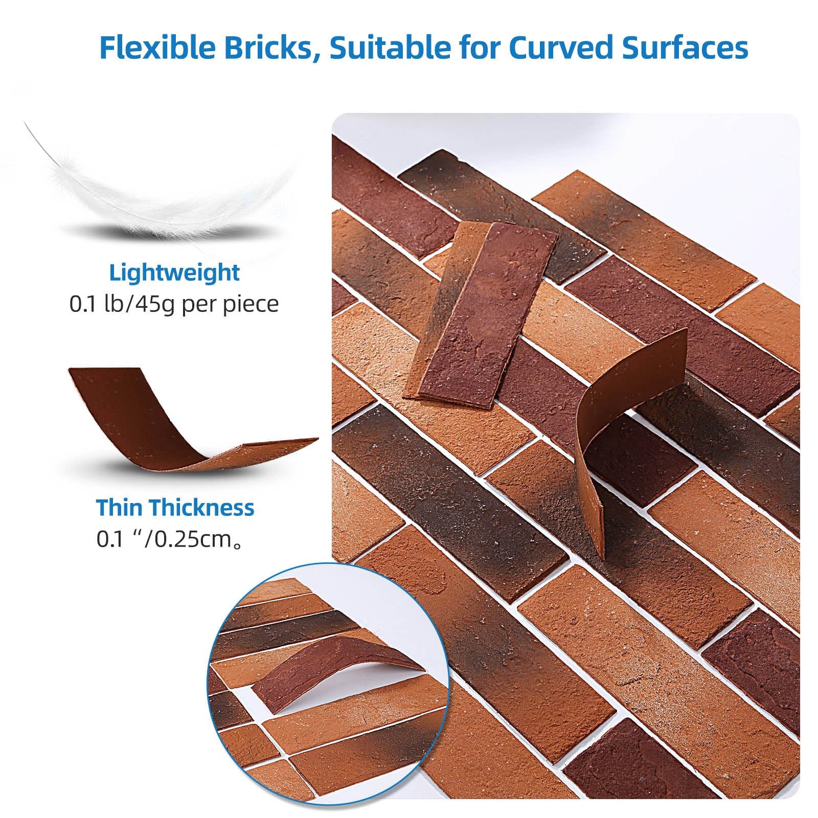 Holydecot Red Faux Brick Wall Tiles 3D Thin Brick Veneers For Indoor Outdoor