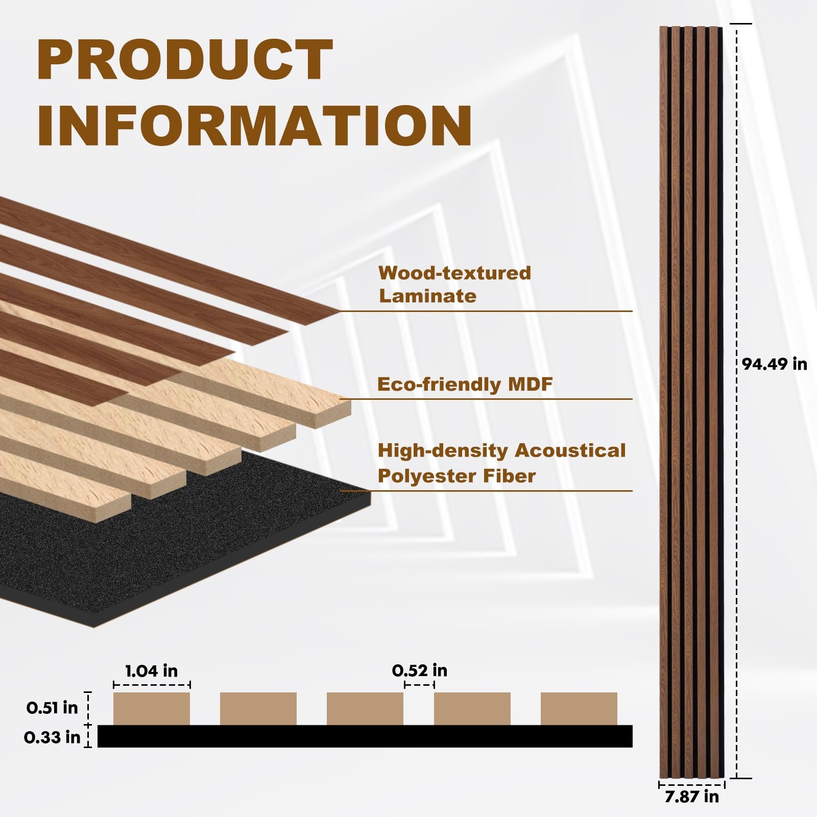 Trekatl Auto Wood Slat Acoustic Panels 4 Pack 94.5X7.9 21Ft 3D Wall Panels