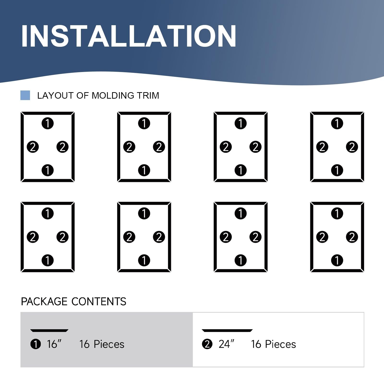 NeatiEase 8 Set Peel & Stick Wall Molding Trim Kit 16×24 Wainscoting Panels