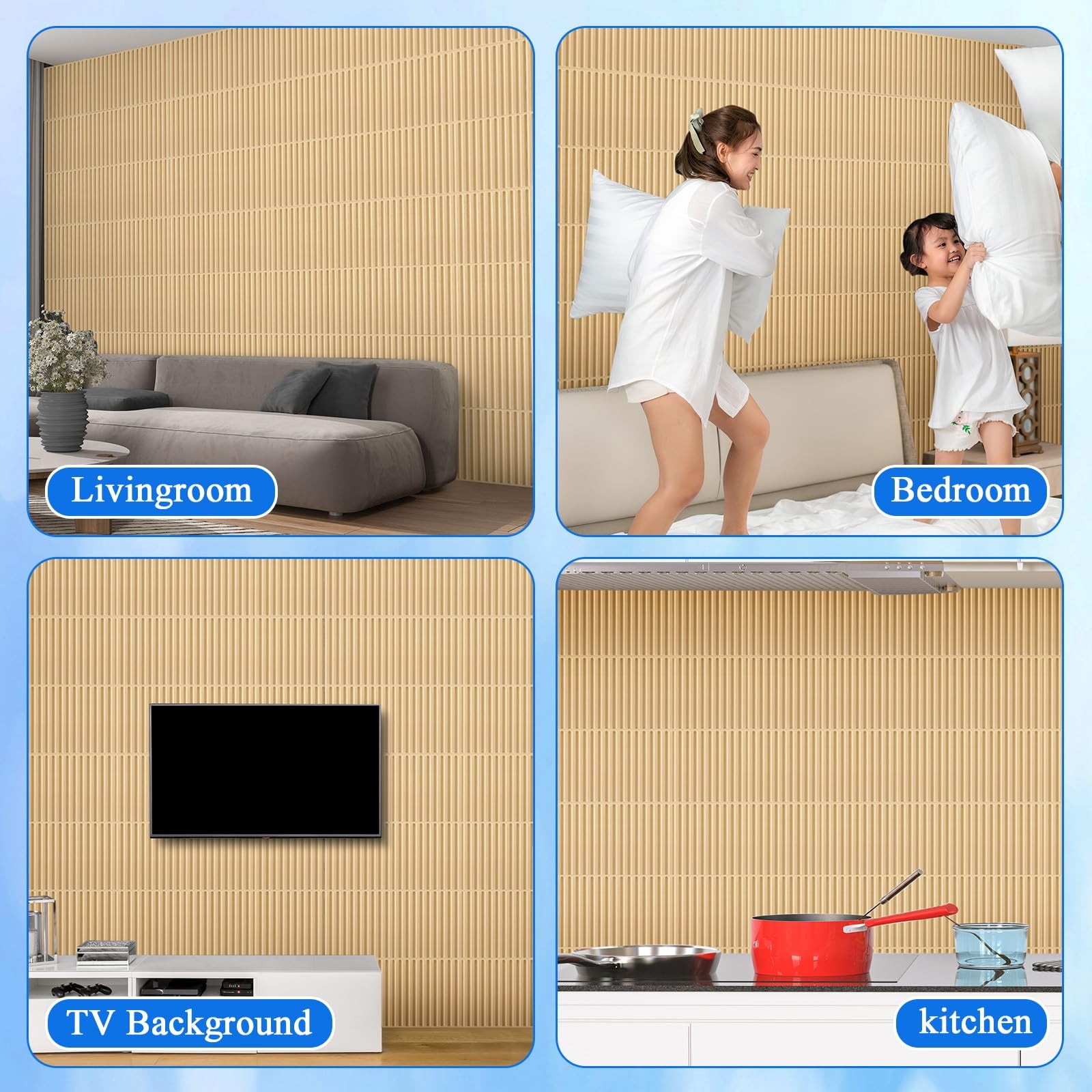 Nuanchu 32 Pcs 3D Slat Wall Panels, 12″x12″ PVC Fluted Wall Paneling for Interio