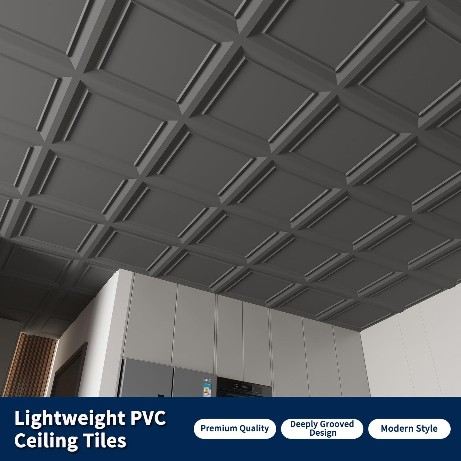 Art3d 24×24 PVC 3D Wall Drop Ceiling Tiles 12-Pack Fire Rated Washable 48 sq ft