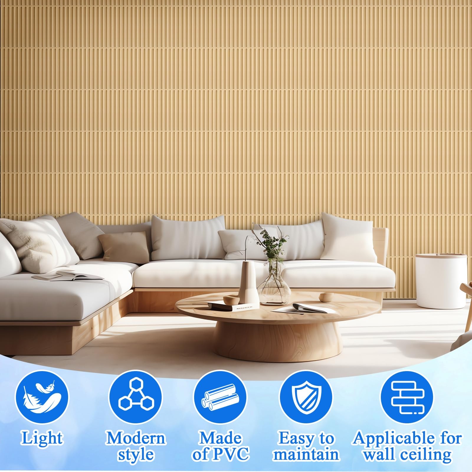 Nuanchu 32 Pcs 3D Slat Wall Panels, 12″x12″ PVC Fluted Wall Paneling for Interio