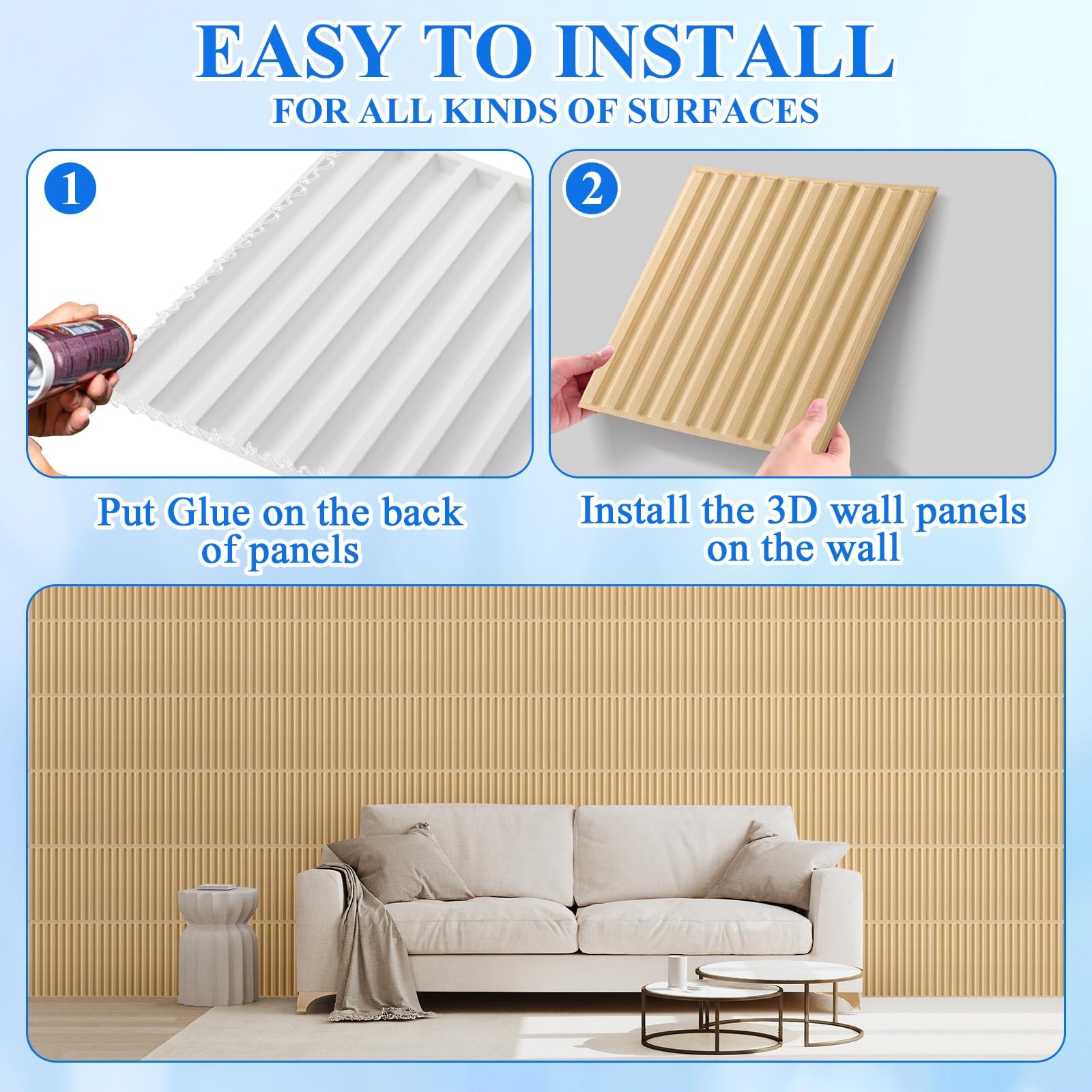 Nuanchu 32 Pcs 3D Slat Wall Panels, 12″x12″ PVC Fluted Wall Paneling for Interio