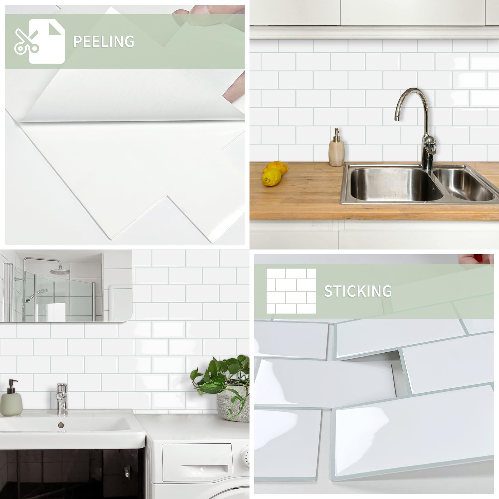 10-Sheet Thick Peel and Stick Kitchen Backsplash Tiles,3D Subway Waterproof Self