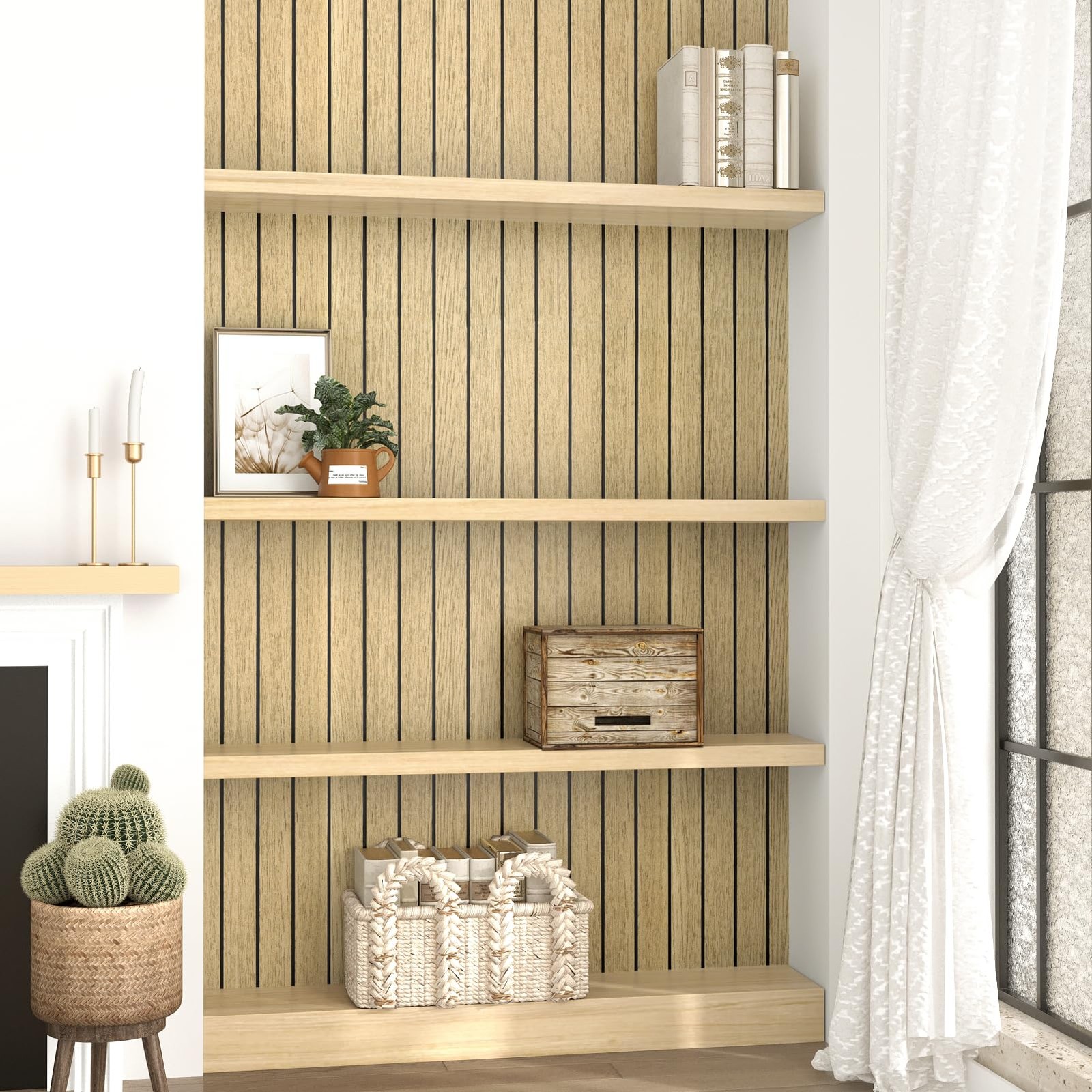 Wallercity Brown Wood Slat Wall Paneling For Interior Walls Removable