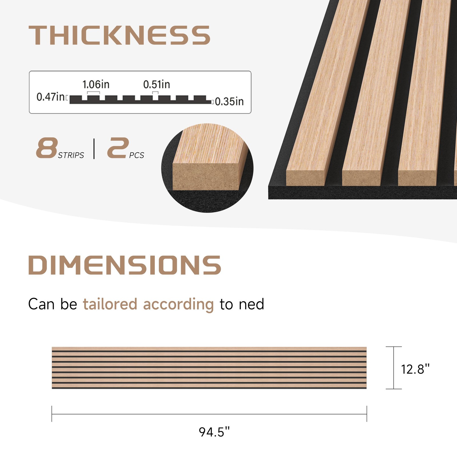 Pohare Wood Slat Wall Panels 2 Pack 8 X 1 Ft Decorative Wood Panels For