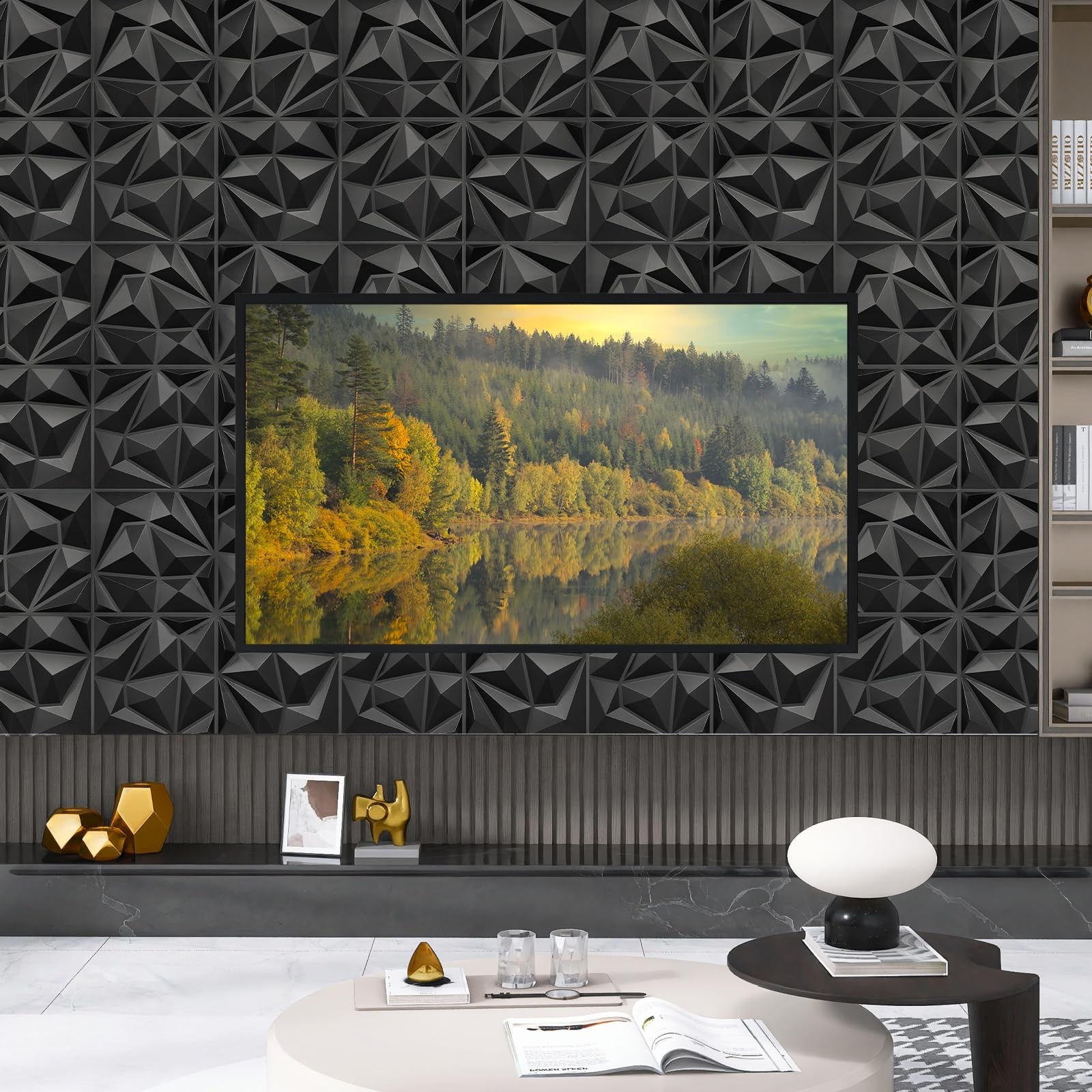 LEVOWAY 33 Pack 12”x12” Black Diamond Design 3D Wall Panels Interior Wall