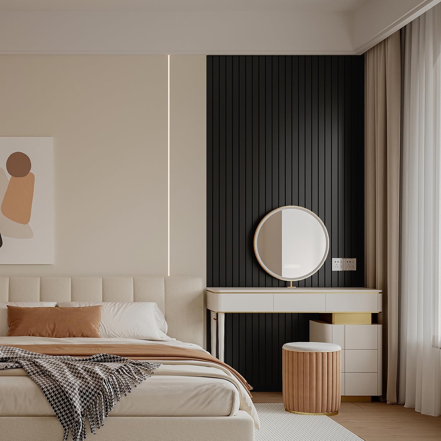 Yll Yll Pvc Slat Wall Panel Peel And Stick 236X 15.7 Faux Black Wood Grain Slat