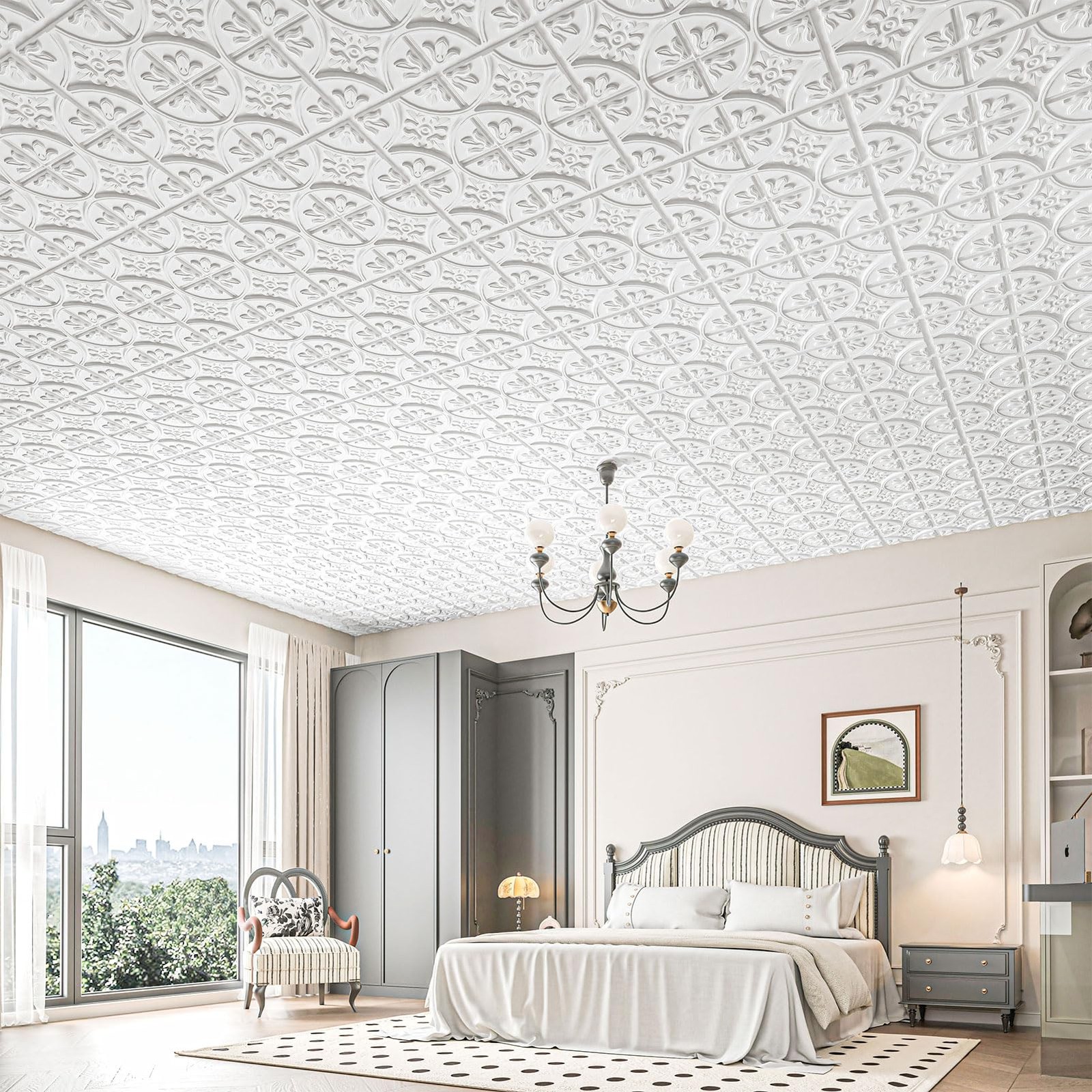 Art3D Drop Ceiling Tiles 2X2 12 Pack Glue-Up Pvc Ceiling Panel Traditional