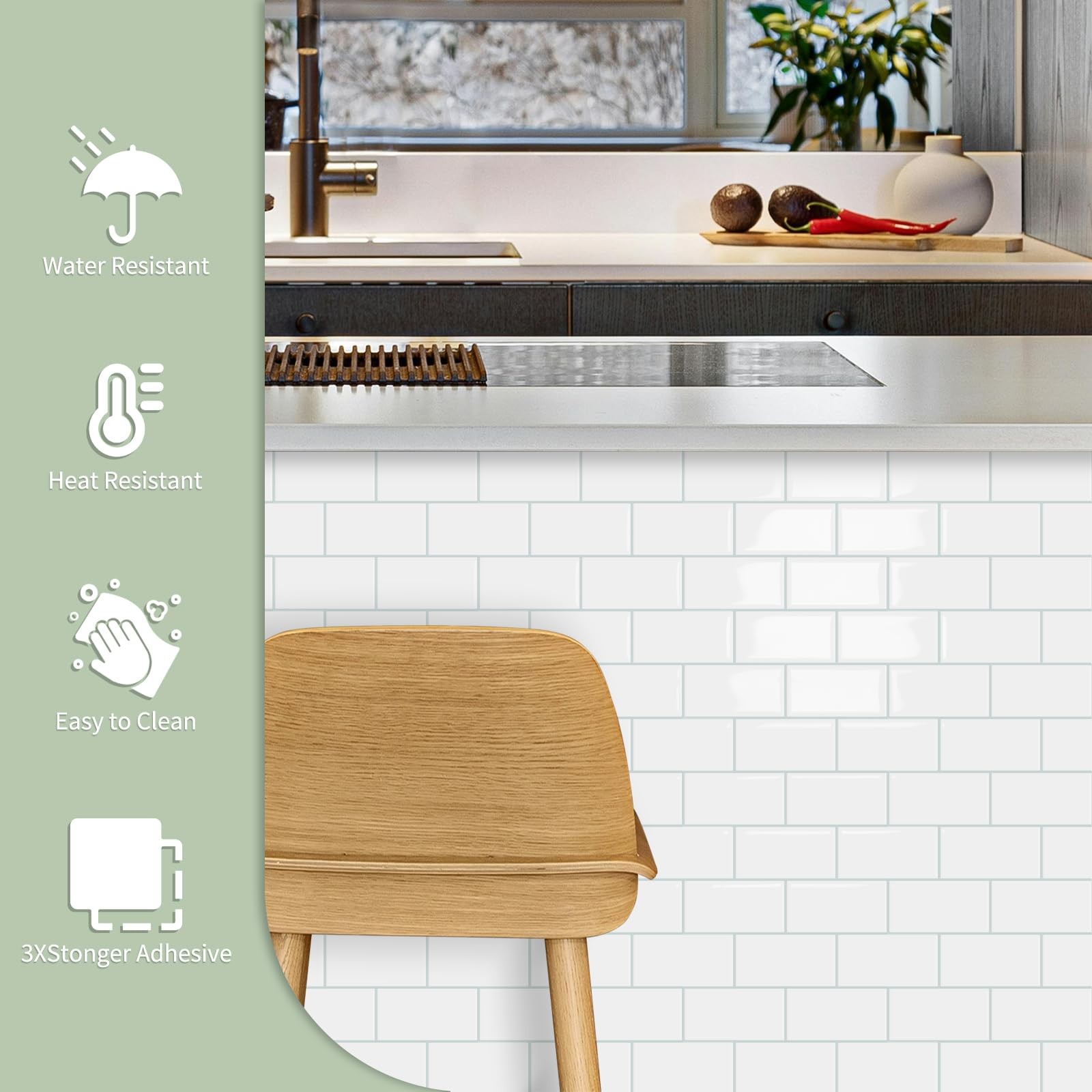 10-Sheet Thick Peel and Stick Kitchen Backsplash Tiles,3D Subway Waterproof Self