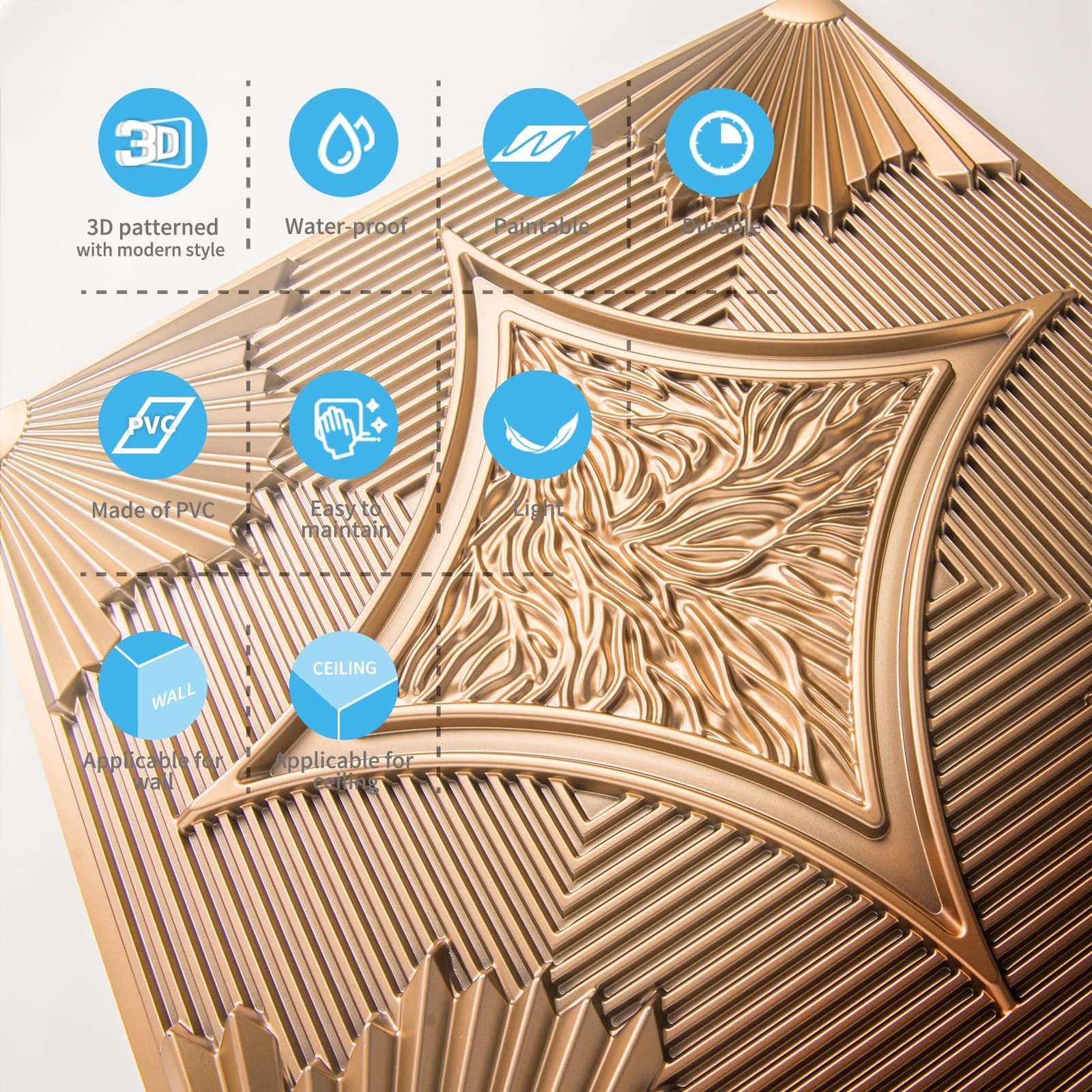 Art3D Drop Ceiling Tiles 24X24 In Bronze 12-Pack 48 Sq.Ft 3D Wainscoting Panels