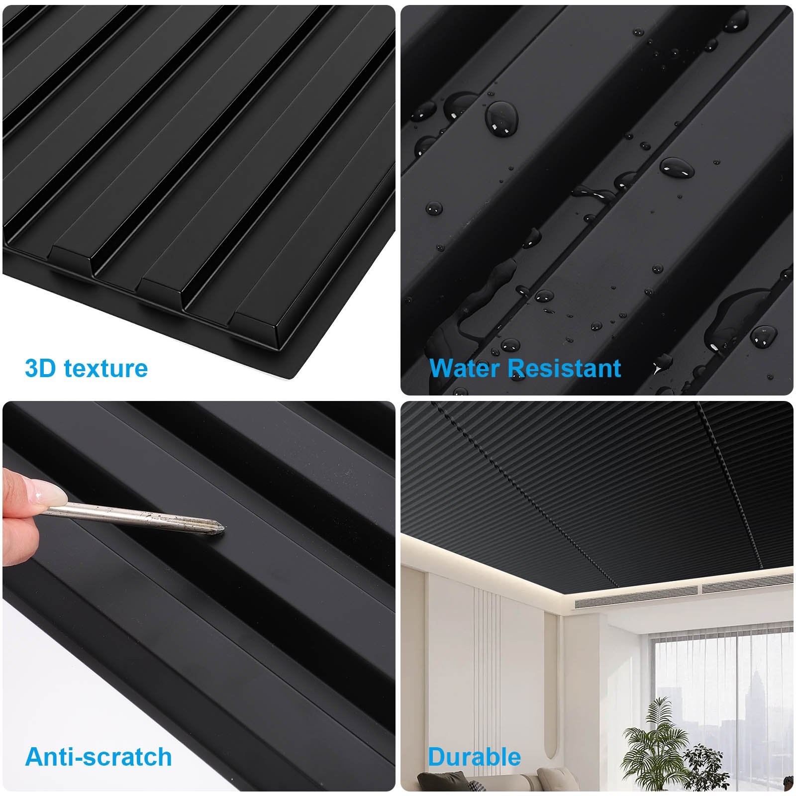 12PCS Ceiling Panel 2×4 Feet, PVC Decorative Ceiling Covering Panel,Black