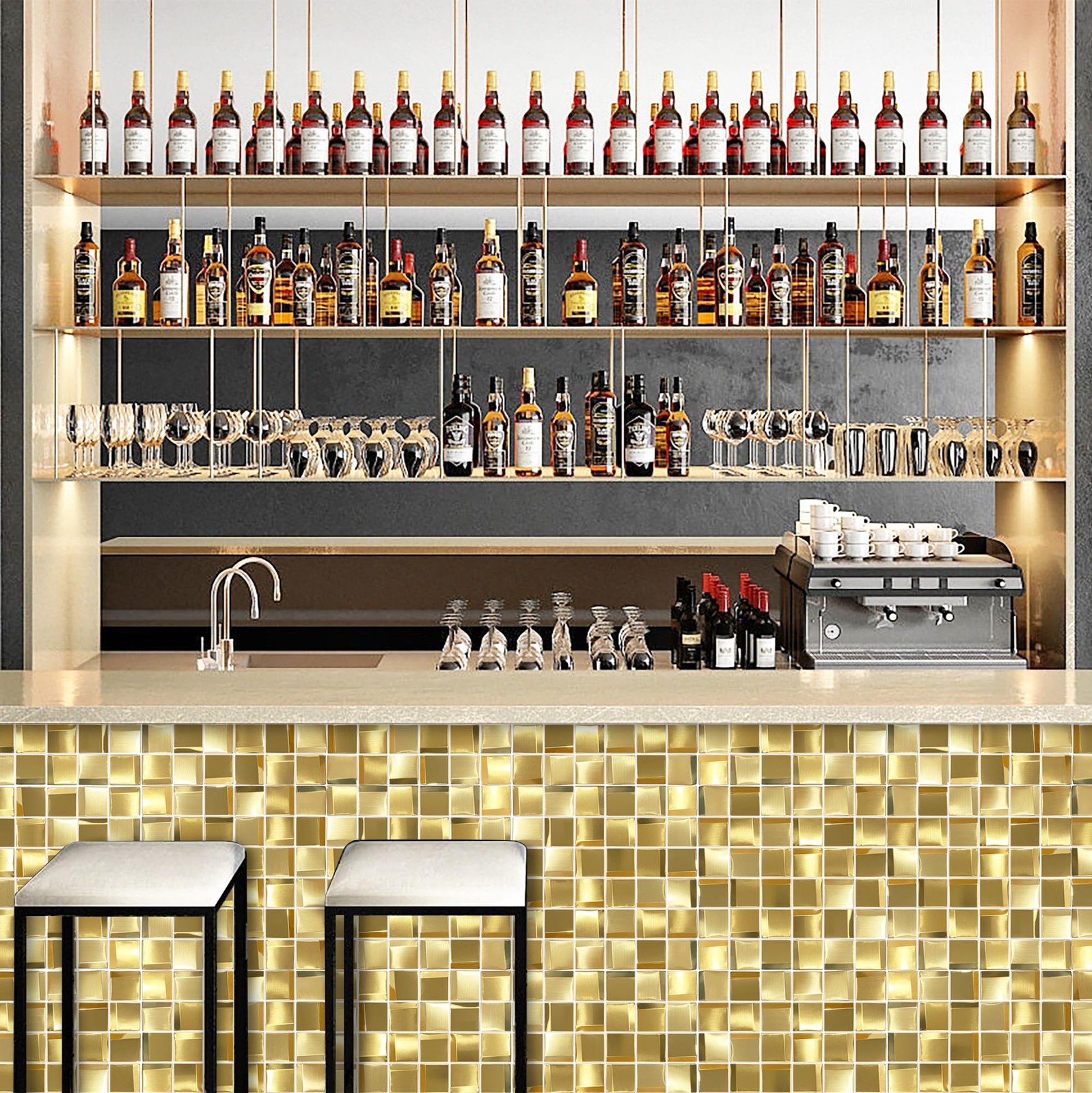 Parrotile 3D Wall Panels Golden 2X2 Metal Mosaic Tile Sheets Backsplash Accent