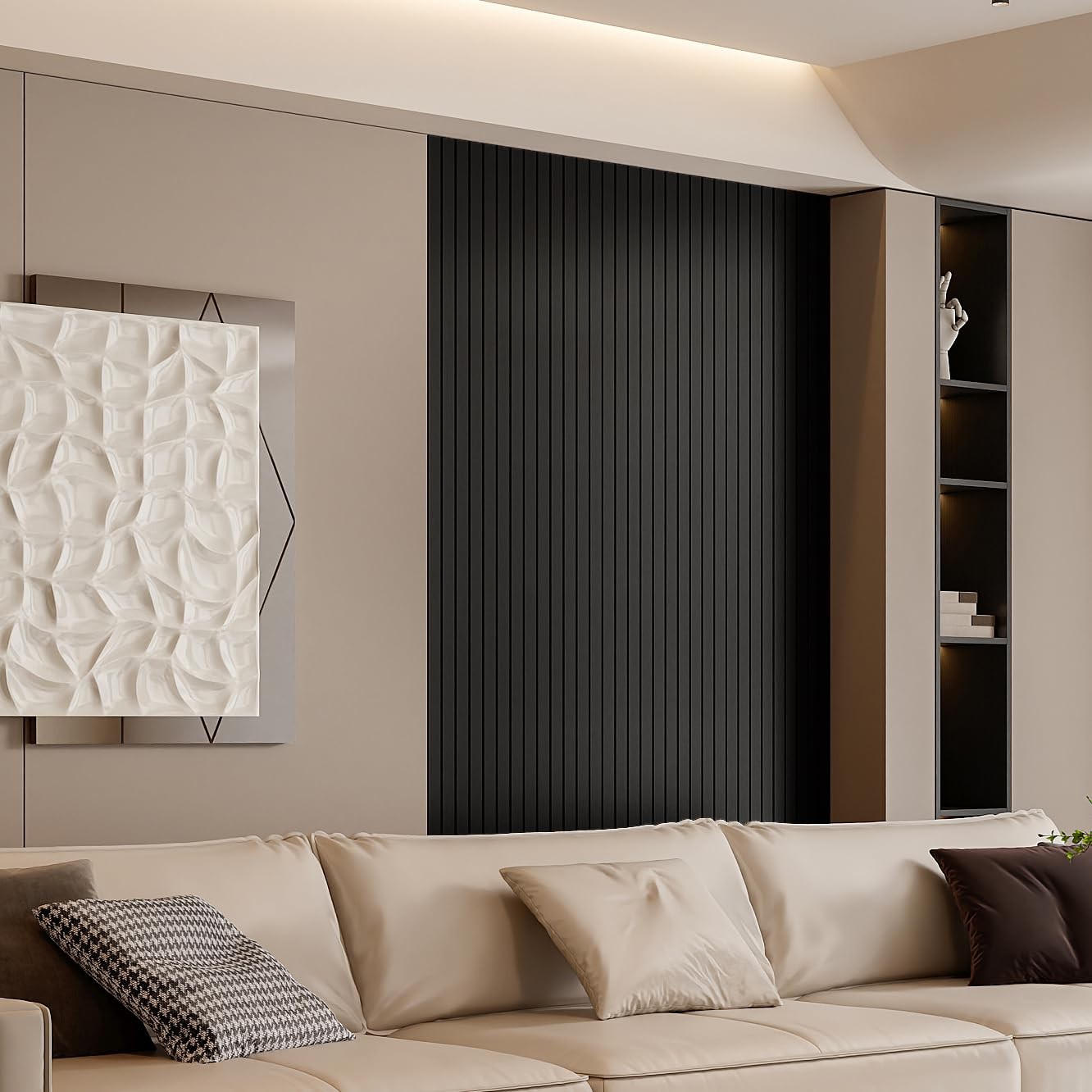 Yll Yll Pvc Slat Wall Panel Peel And Stick 236X 15.7 Faux Black Wood Grain Slat