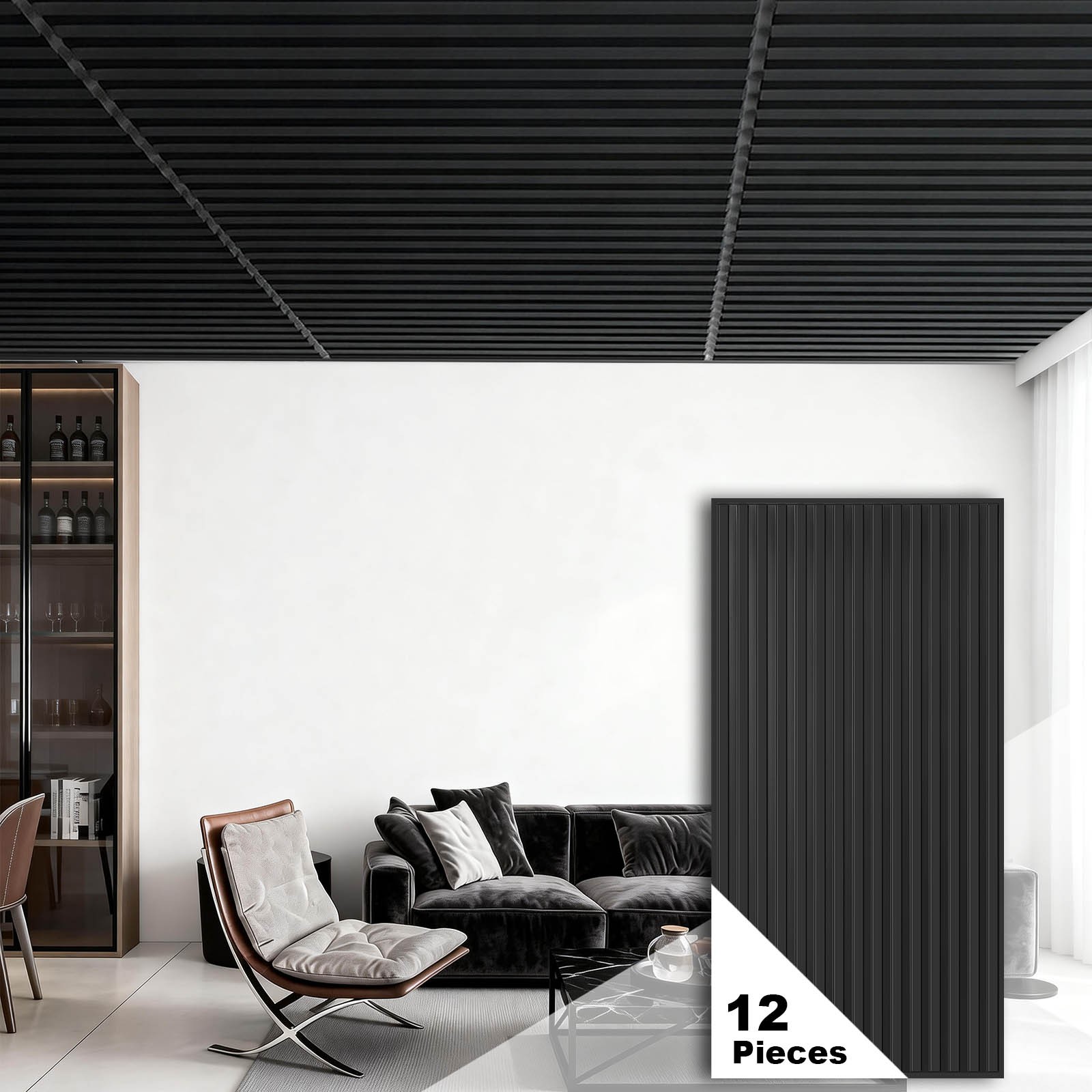 12PCS Ceiling Panel 2×4 Feet, PVC Decorative Ceiling Covering Panel,Black