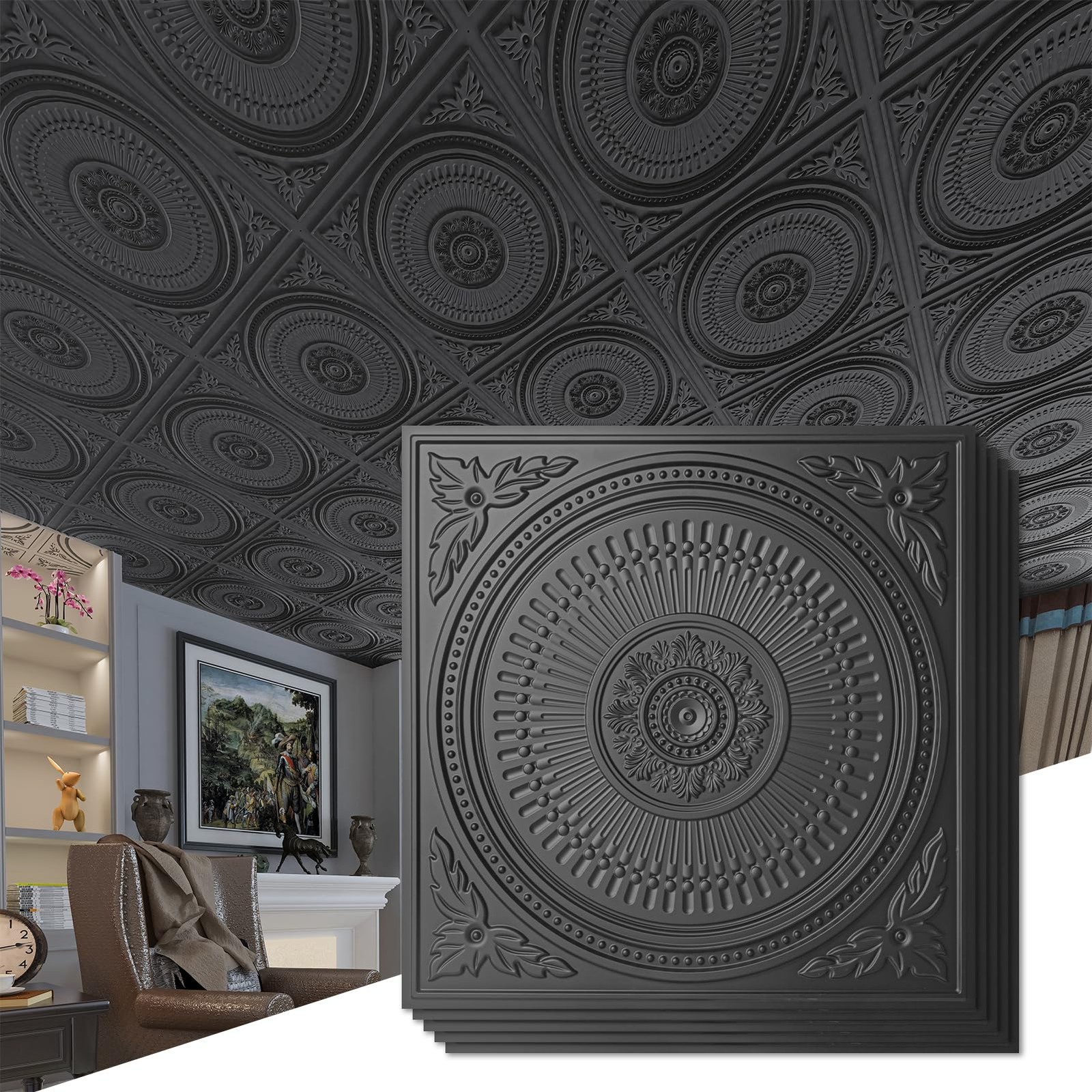 Art3D 12-Pack Drop Ceiling Tiles 2X2 Ft Decorative Easy Install Pvc Ceiling