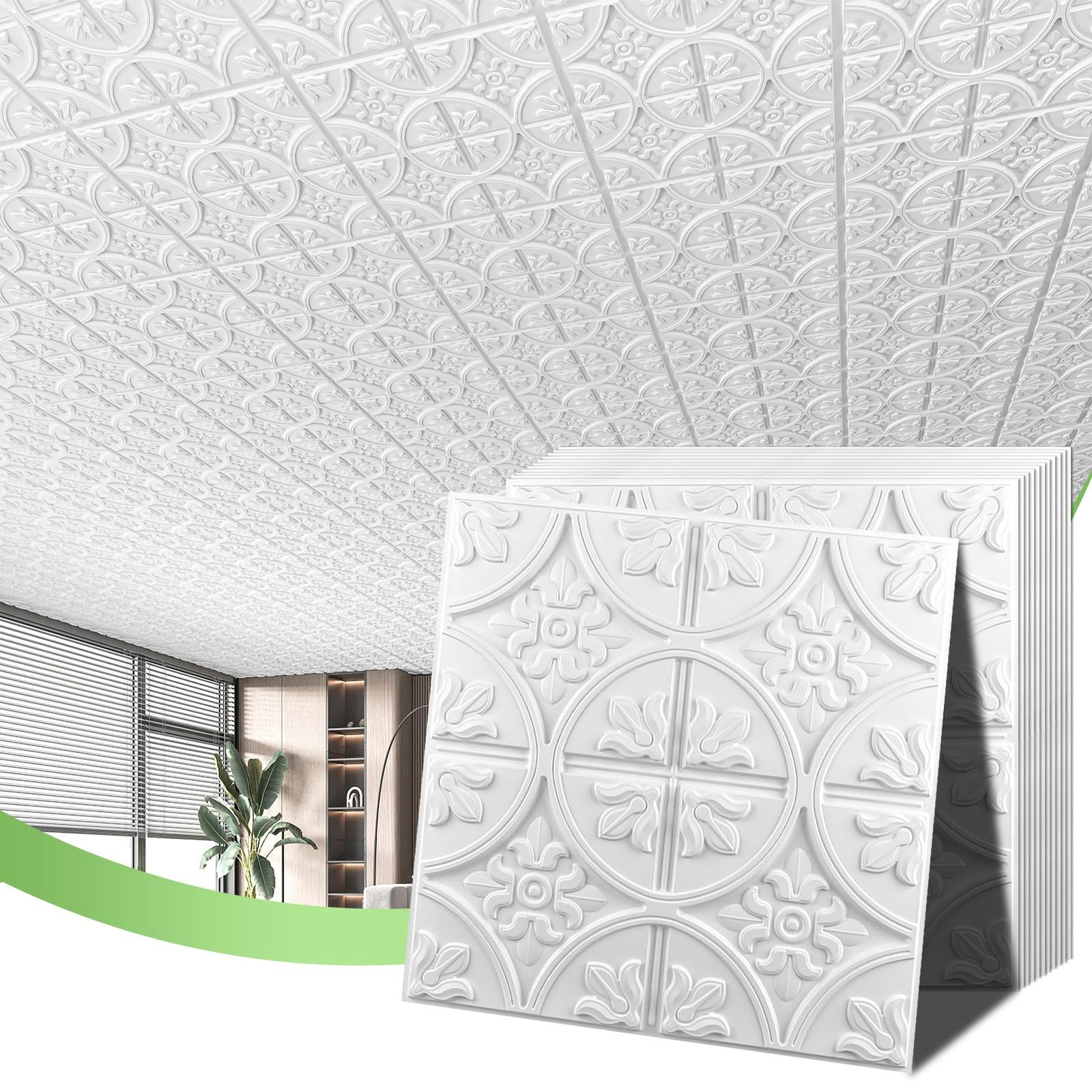 Art3D Drop Ceiling Tiles 2X2 12 Pack Glue-Up Pvc Ceiling Panel Traditional