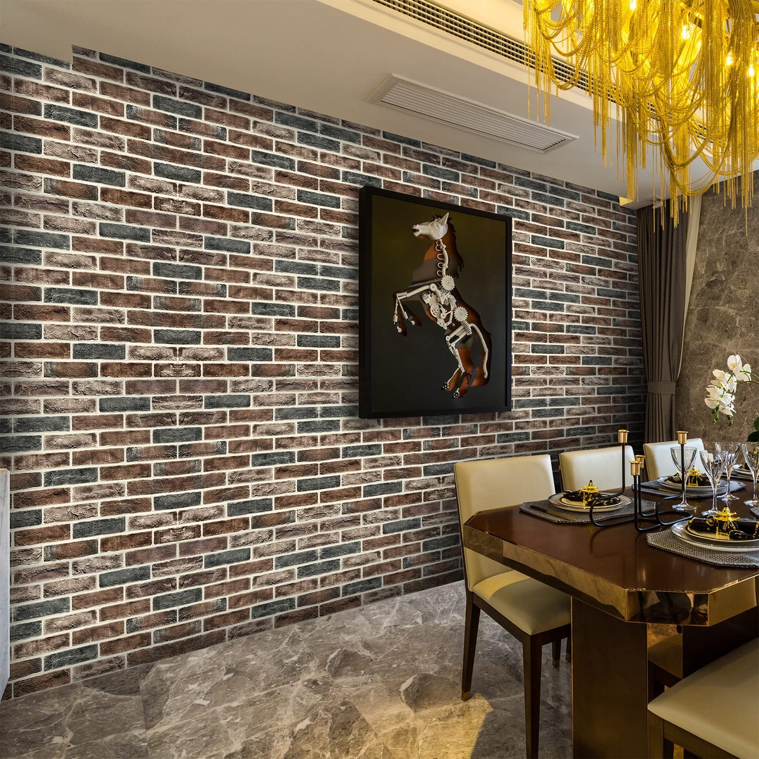 10-Pack 52 Sq.Ft 3D Wall Panels Peel and Stick Faux Brick Brown Grey Foam