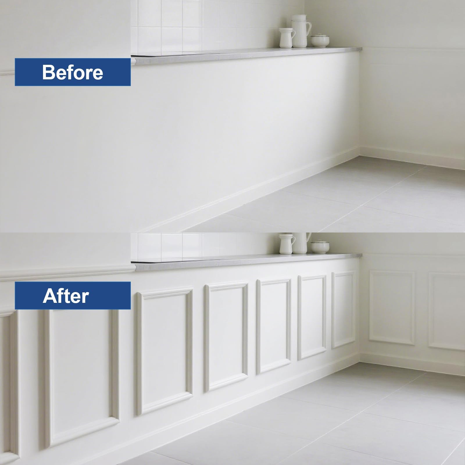 NeatiEase 8 Set Peel & Stick Wall Molding Trim Kit 16×24 Wainscoting Panels