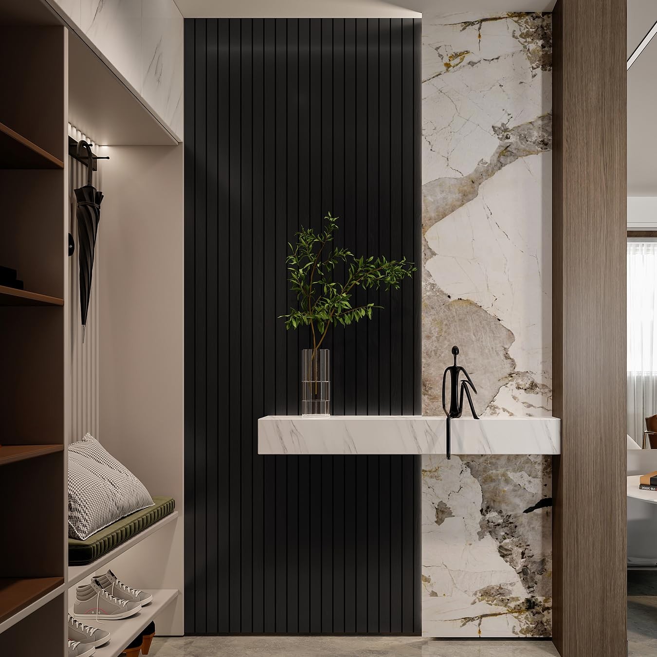 Yll Yll Pvc Slat Wall Panel Peel And Stick 236X 15.7 Faux Black Wood Grain Slat