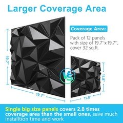 Stickgoo 12 Pack 3D Wall Panels For Interior Wall Decor Black Diamond Design
