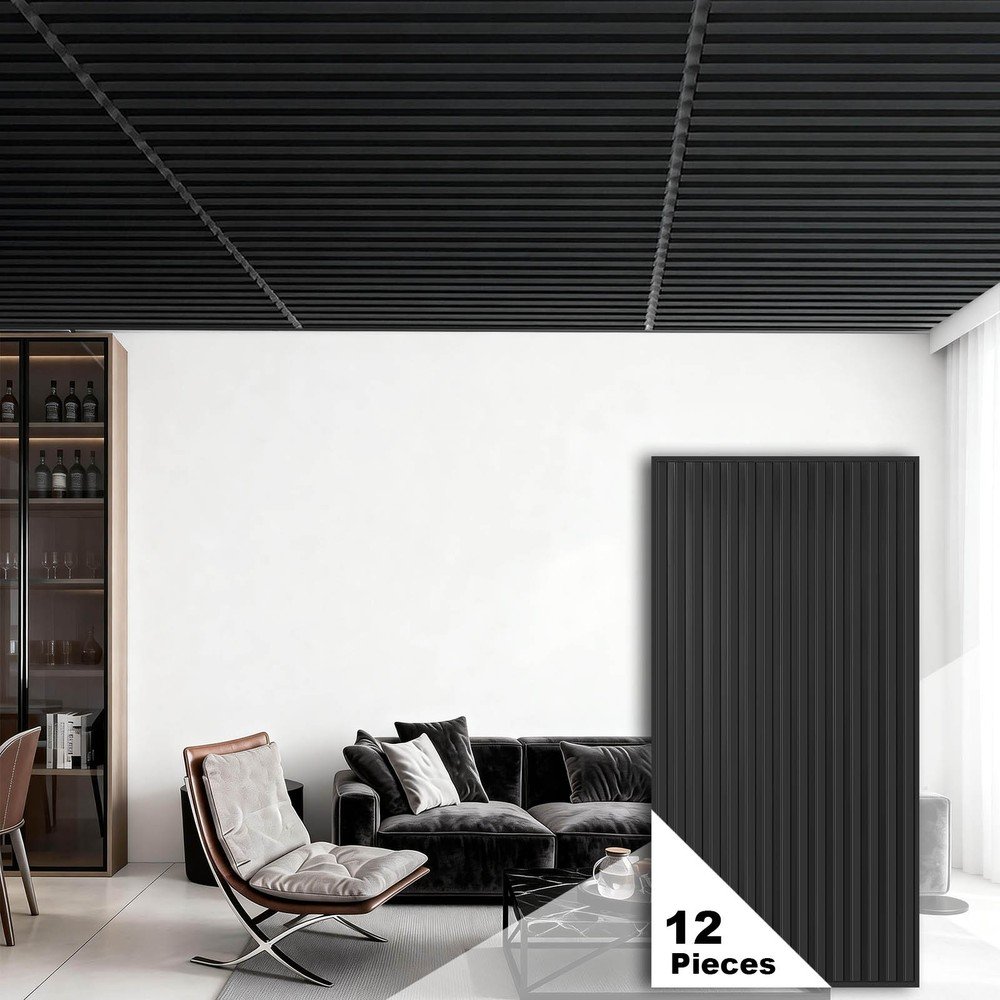 12PCS Ceiling Panel 2×4 Feet, PVC Decorative Ceiling Covering Panel,Black