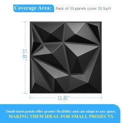 LEVOWAY 33 Pack 12”x12” Black Diamond Design 3D Wall Panels Interior Wall