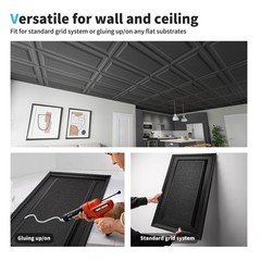 Art3D Drop Ceiling Tiles 24X48 Inch Black 12-Pack 96 Sq.Ft 3D Wainscoting