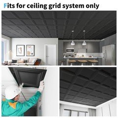 Art3D 12-Pack Square Black Drop Ceiling Tile 2Ft X 2Ft Pvc Ceiling Panel 24 X
