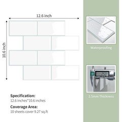 10-Sheet Thick Peel and Stick Kitchen Backsplash Tiles,3D Subway Waterproof Self