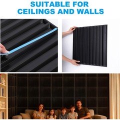 12 Pieces Strip 3D Wall Panels, PVC Decorative Fluted Textured Wall Paneling19.7