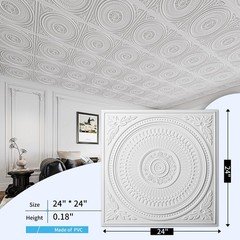 Art3D 12-Pack Drop Ceiling Tiles 2X2 Ft Decorative Easy Install Pvc Ceiling