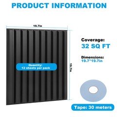 12 Pieces Strip 3D Wall Panels, PVC Decorative Fluted Textured Wall Paneling19.7