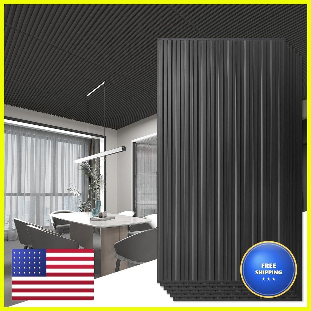 Art3d 6-Pack Slat Design 3D Wall Panels PVC 2×4 FT Black