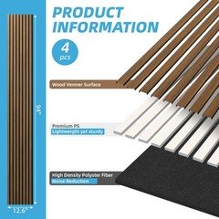 Art3d Acoustic Lightweight Slat Wall Panel 94 x 12.6 in 4-Piece Walnut