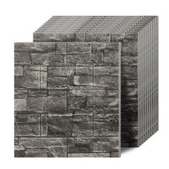 Greymond 3D Wall Panels Black Grey Stone, 20 PCS XPE Foam Peel and Stick
