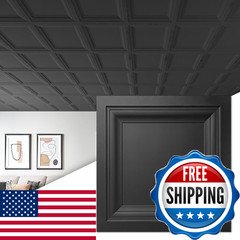 Art3D 12-Pack Square Black Drop Ceiling Tile 2Ft X 2Ft Pvc Ceiling Panel 24 X