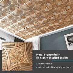 Art3D Drop Ceiling Tiles 24X24 In Bronze 12-Pack 48 Sq.Ft 3D Wainscoting Panels
