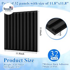 32 Pcs 3D Slat Wall Panels, 12″X12″ PVC Fluted Wall Paneling for Interior Decor,